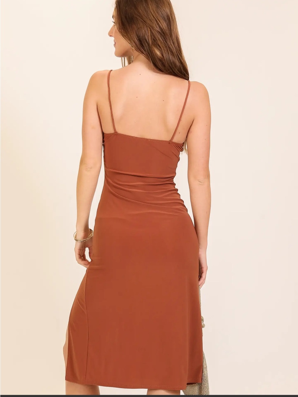 Timing Rust-Brown Maxi Slip Dress with Side Slit - Picture 3 of 11